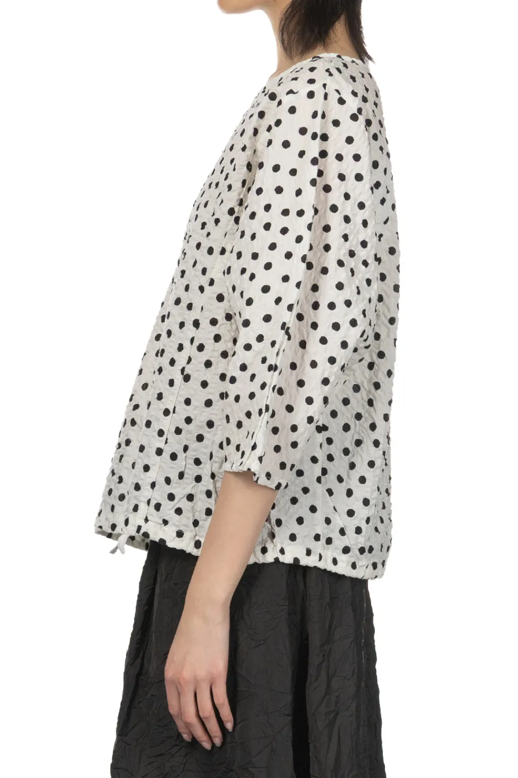 Fashion NARU Lone Ripple Dot Shirt - White x Black