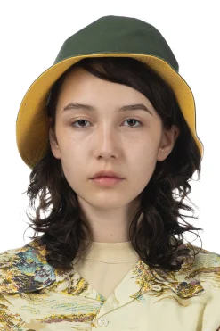 Fashion Cableami Loose Light Chino Bucket Hat Reversible - Olive / Lemon