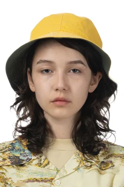Fashion Cableami Loose Light Chino Bucket Hat Reversible - Olive / Lemon