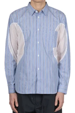 Best Comme Des Garcons Homme Deux LS Stripe Shirt With Arm Detail - Sax x White x Blue