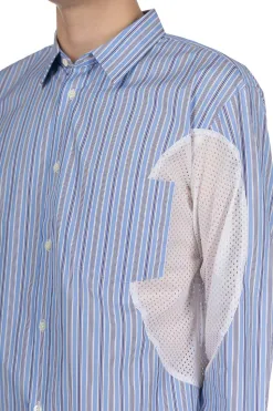 Best Comme Des Garcons Homme Deux LS Stripe Shirt With Arm Detail - Sax x White x Blue