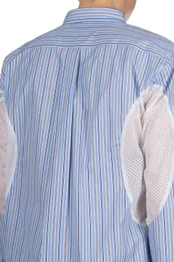 Best Comme Des Garcons Homme Deux LS Stripe Shirt With Arm Detail - Sax x White x Blue