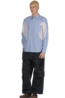 Best Comme Des Garcons Homme Deux LS Stripe Shirt With Arm Detail - Sax x White x Blue