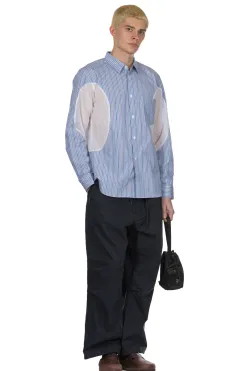 Best Comme Des Garcons Homme Deux LS Stripe Shirt With Arm Detail - Sax x White x Blue