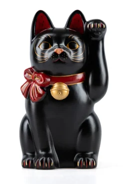 New Fukumaneki Lucky Cat Bow 15.5cm - Black