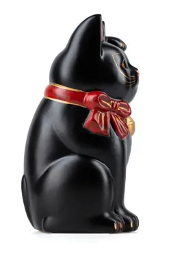 New Fukumaneki Lucky Cat Bow 15.5cm - Black