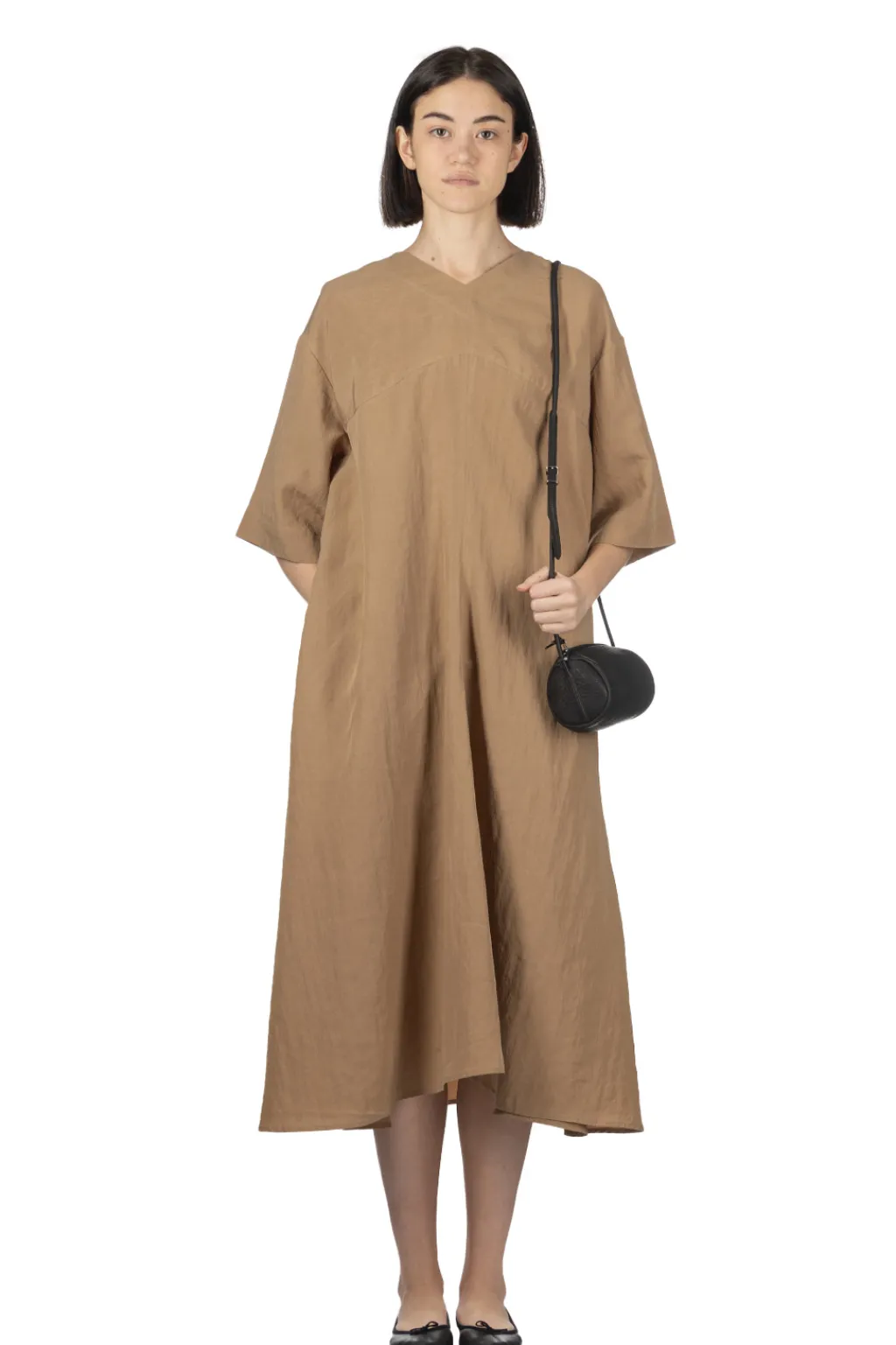 Outlet Manon Lyocell Popline Flare Dress - Camel