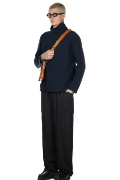 Online ts(s) Mellow Cotton Plain Jersey Turtle Neck Shirt-Navy