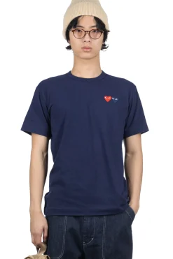 Outlet Comme Des Garcons Play Men's Double Heart T-Shirt - Navy