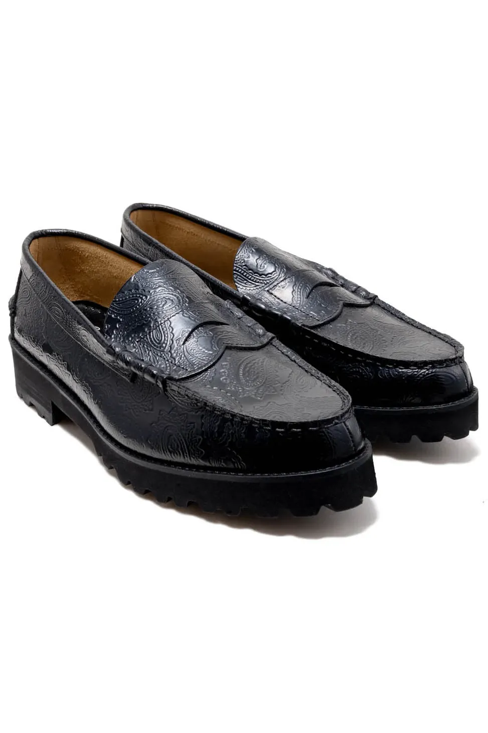 Hot Kenford Fine Shoes Men's Tank Sole Loafers - Black Paisley