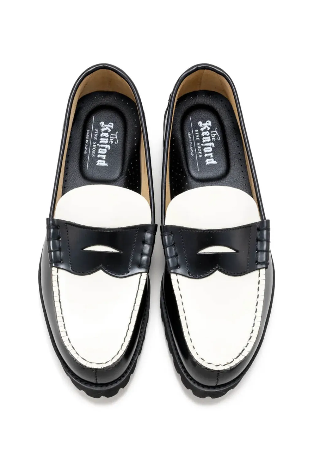 Clearance Kenford Fine Shoes Men's Tank Sole Loafers - Black White