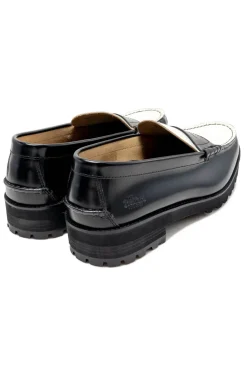 Clearance Kenford Fine Shoes Men's Tank Sole Loafers - Black White