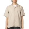 Outlet Manual Alphabet Mesh Ox Open Collar SS Shirt - L. Beige