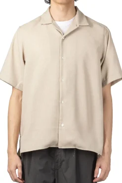 Outlet Manual Alphabet Mesh Ox Open Collar SS Shirt - L. Beige