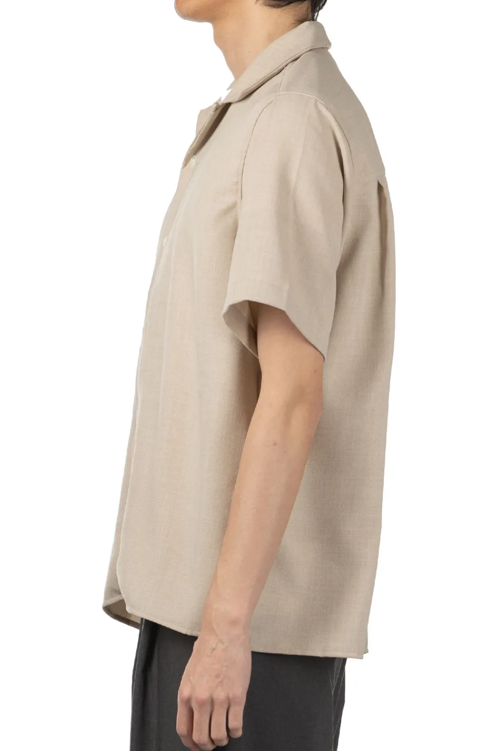 Outlet Manual Alphabet Mesh Ox Open Collar SS Shirt - L. Beige