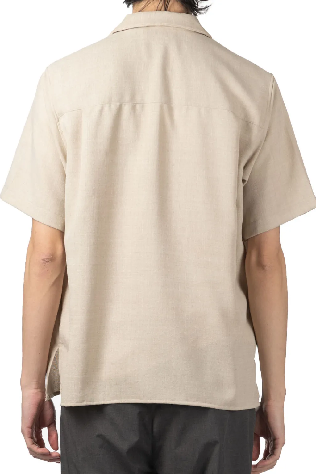 Outlet Manual Alphabet Mesh Ox Open Collar SS Shirt - L. Beige
