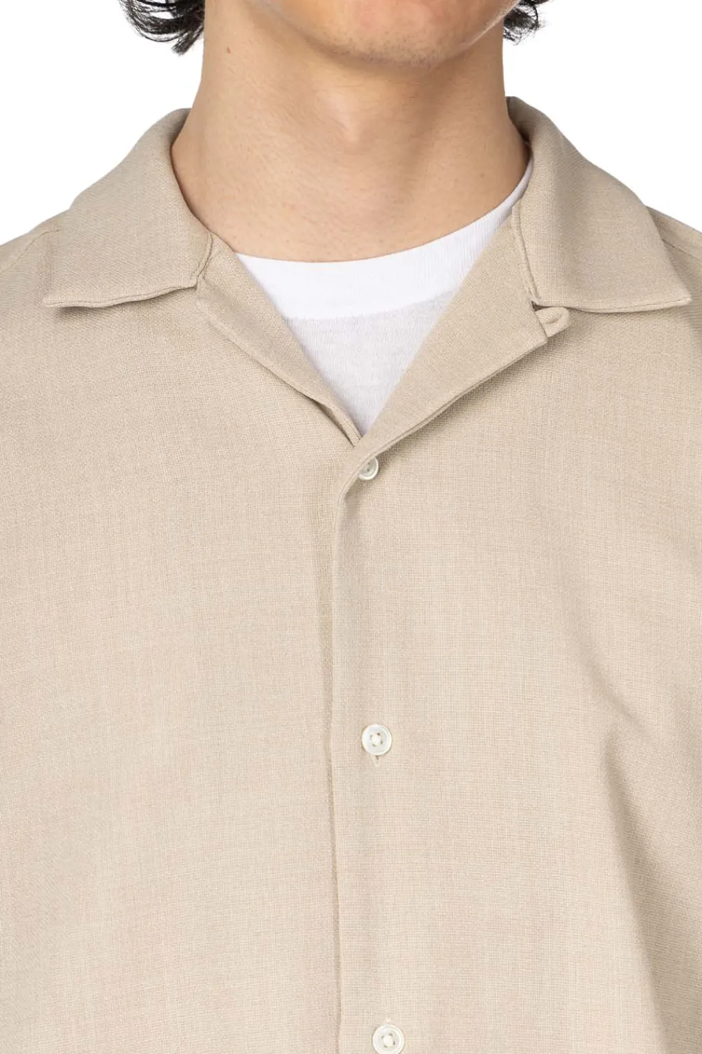 Outlet Manual Alphabet Mesh Ox Open Collar SS Shirt - L. Beige