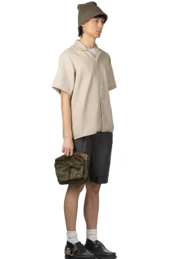 Outlet Manual Alphabet Mesh Ox Open Collar SS Shirt - L. Beige