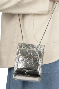 Hot MARROW LEATHER Metallic String Pouch - Silver
