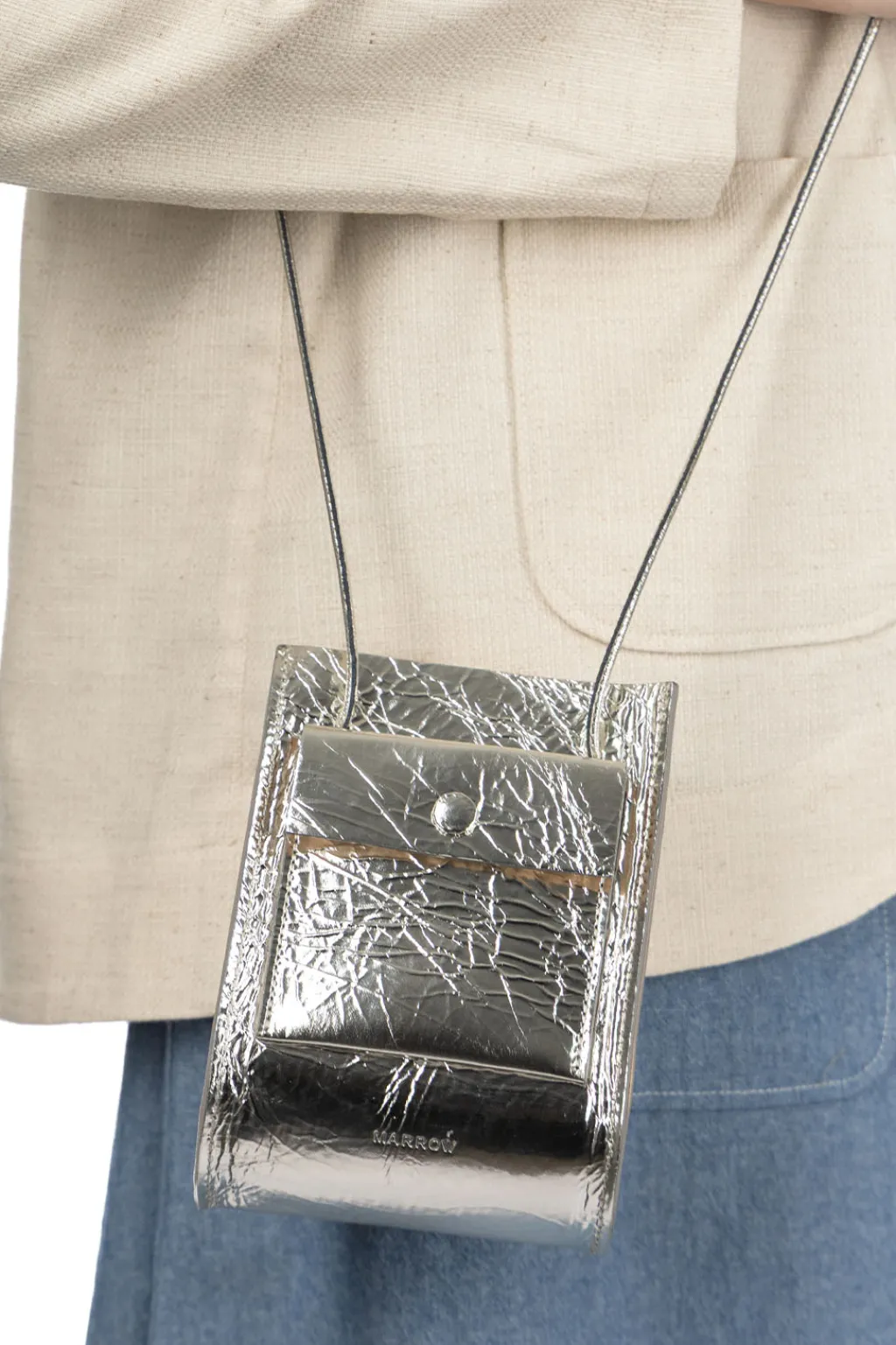 Hot MARROW LEATHER Metallic String Pouch - Silver
