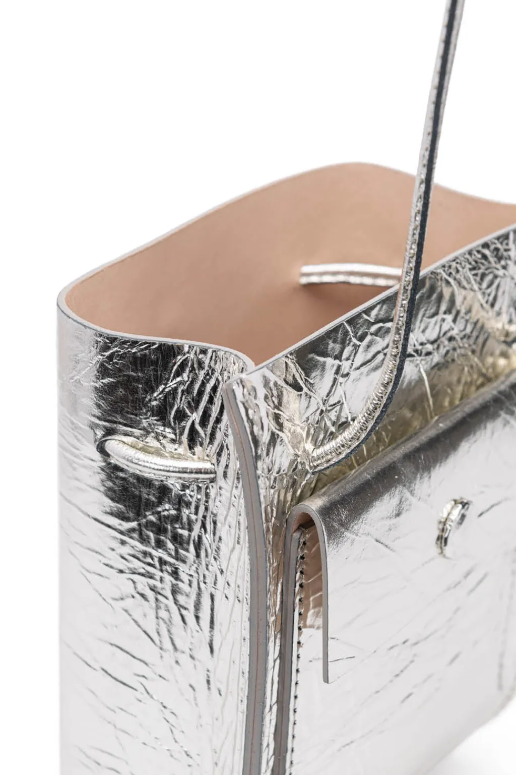 Hot MARROW LEATHER Metallic String Pouch - Silver