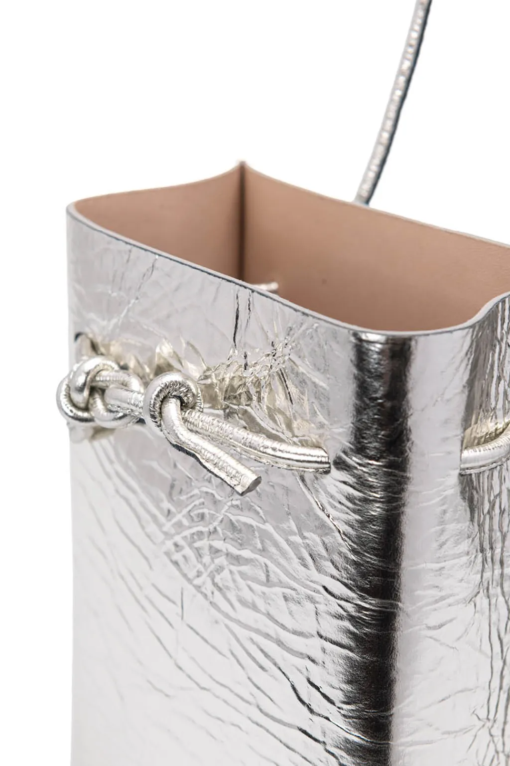 Hot MARROW LEATHER Metallic String Pouch - Silver