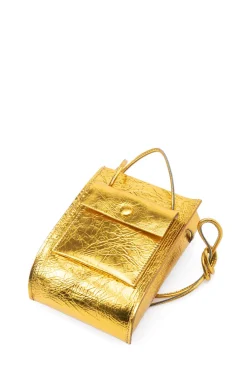 Fashion MARROW LEATHER Metallic String Pouch - Yellow Gold