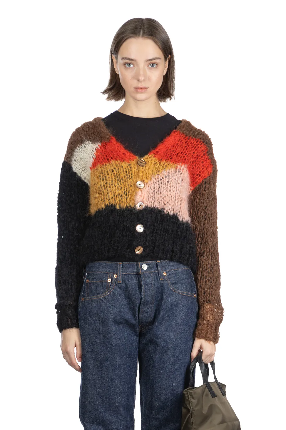 Clearance UNUSED Mohair and Wool Cardigan - Women - Brown Multi