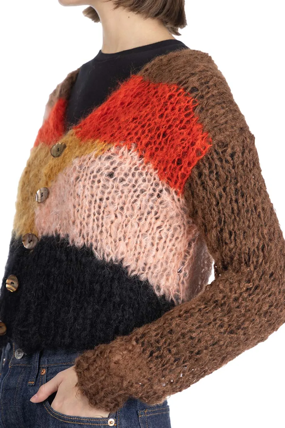 Clearance UNUSED Mohair and Wool Cardigan - Women - Brown Multi