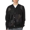 New Junya Watanabe MAN Multi Fabrics Mix Intarsia Pattern Cardigan - Black
