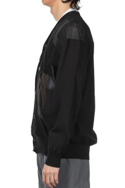 New Junya Watanabe MAN Multi Fabrics Mix Intarsia Pattern Cardigan - Black