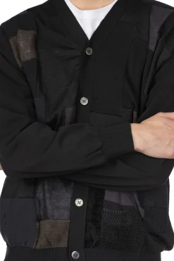 New Junya Watanabe MAN Multi Fabrics Mix Intarsia Pattern Cardigan - Black