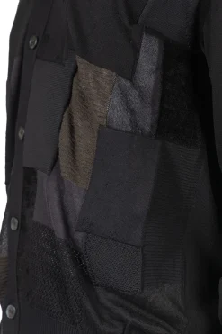 New Junya Watanabe MAN Multi Fabrics Mix Intarsia Pattern Cardigan - Black