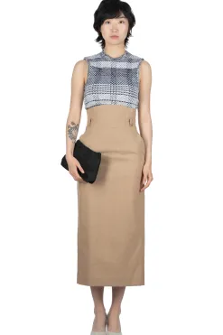 New Mame Kurogouchi Naturally Coloured Cotton Dobby High Waist Skirt - Beige