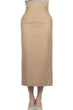 New Mame Kurogouchi Naturally Coloured Cotton Dobby High Waist Skirt - Beige