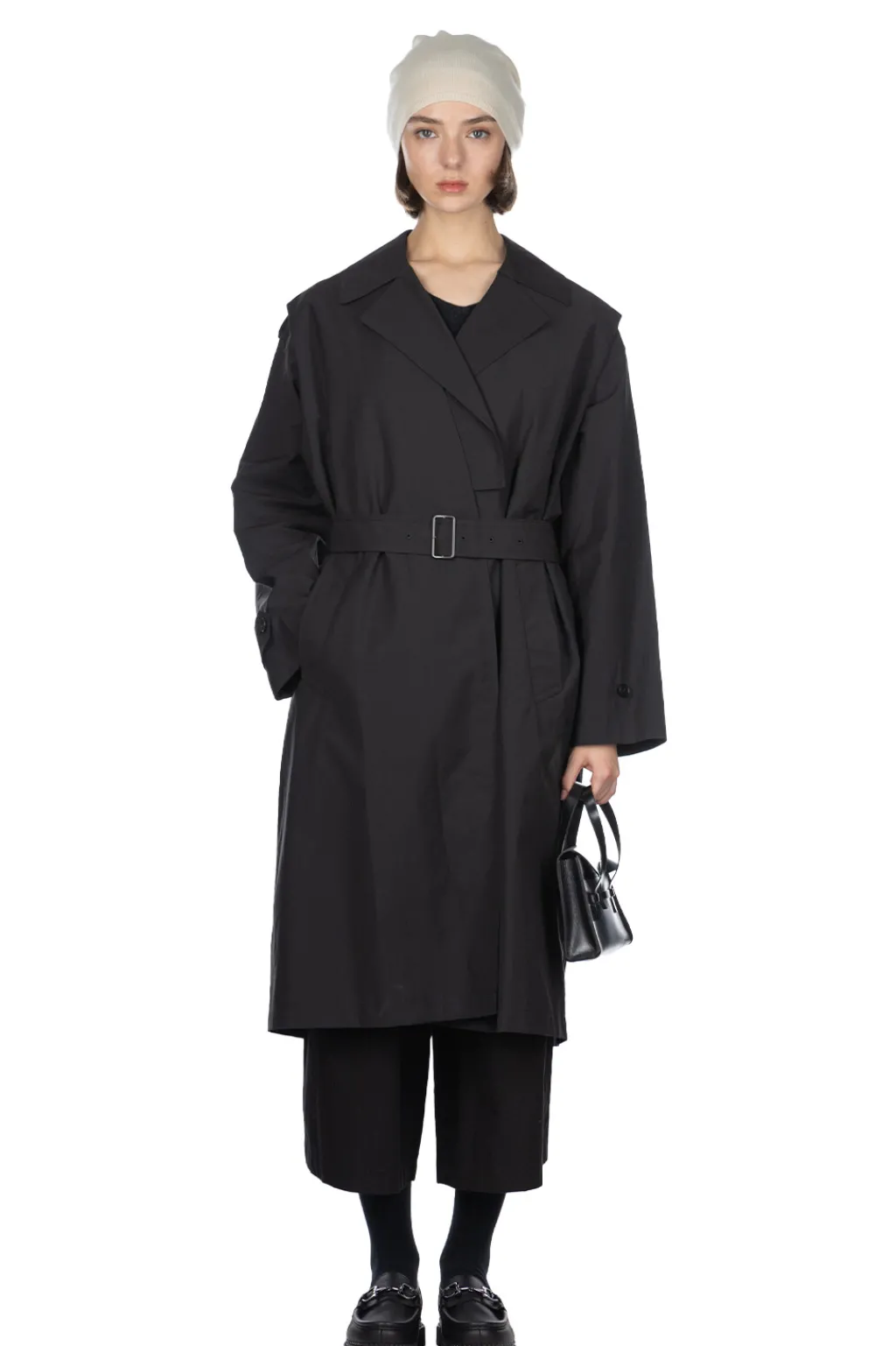 Fashion YLEVE Nylon Cotton Linen Taffeta Coat - Black