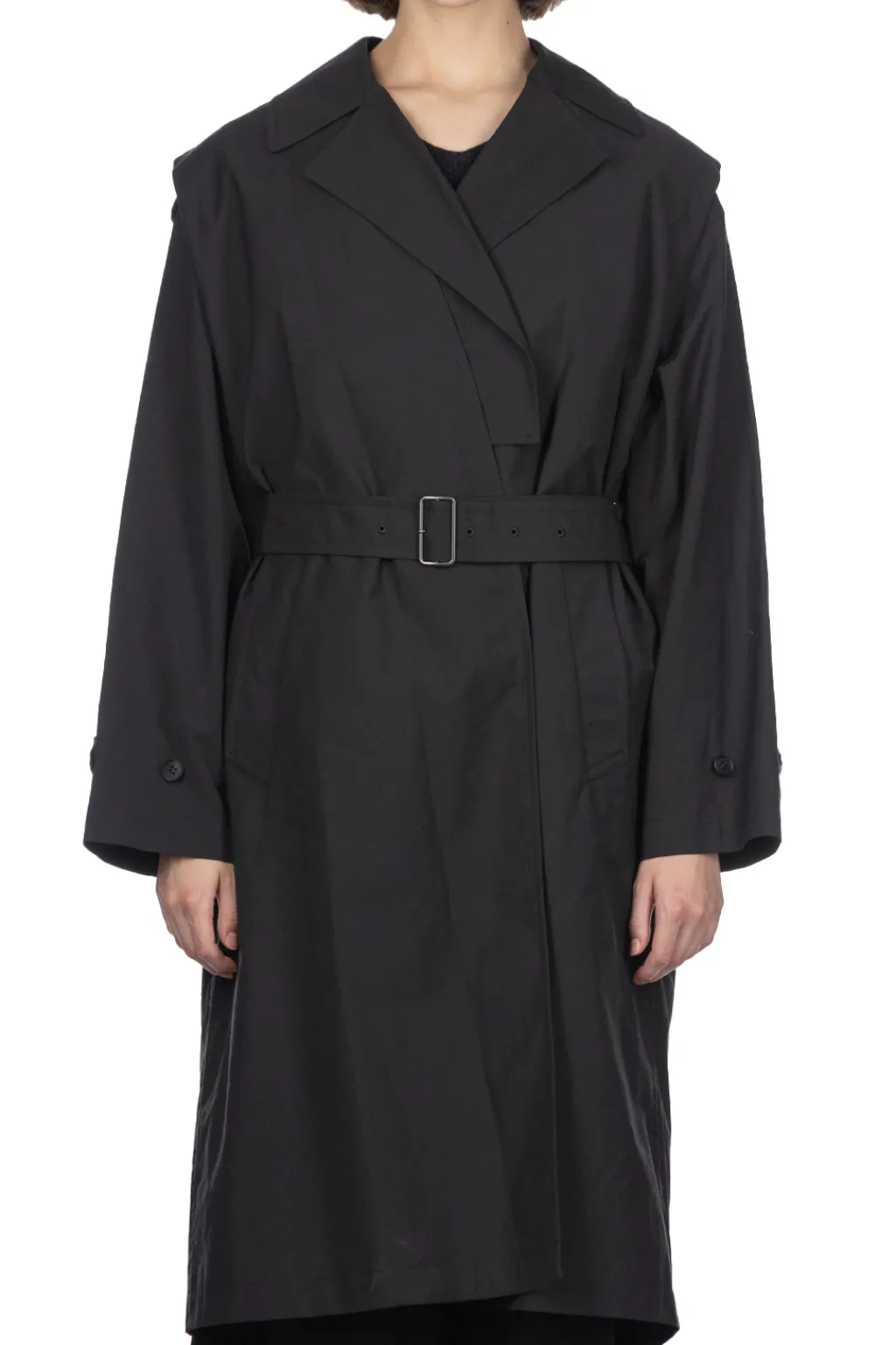 Fashion YLEVE Nylon Cotton Linen Taffeta Coat - Black