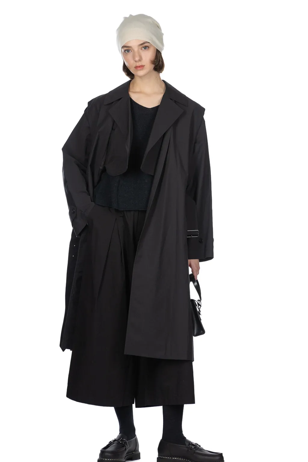Fashion YLEVE Nylon Cotton Linen Taffeta Coat - Black