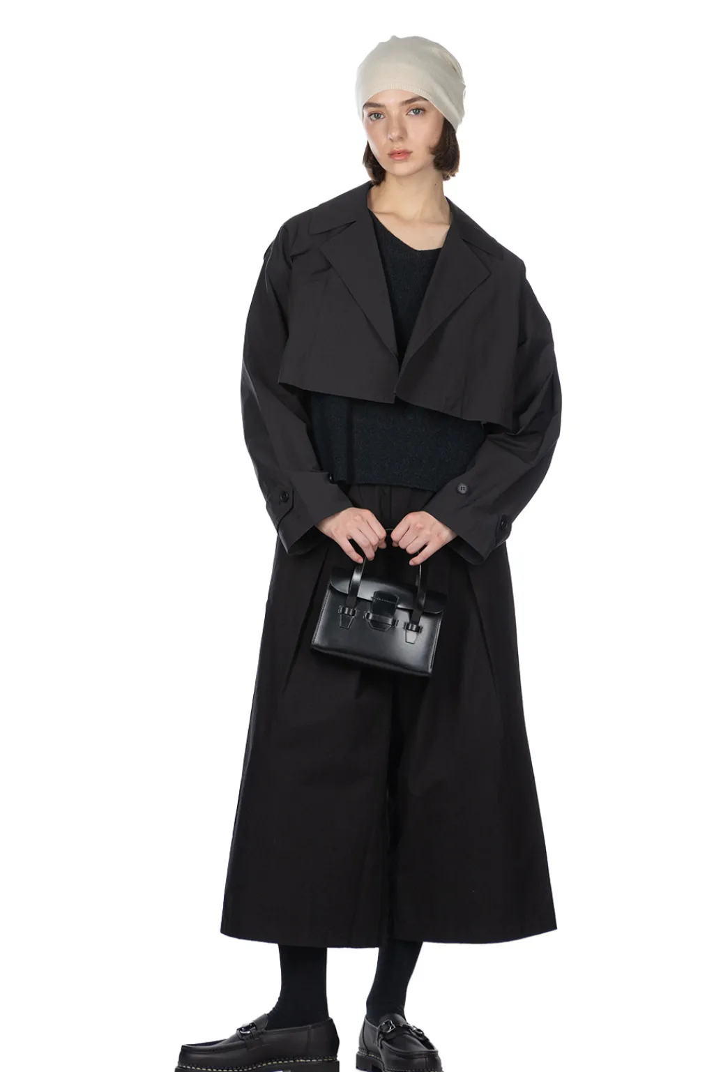 Fashion YLEVE Nylon Cotton Linen Taffeta Coat - Black
