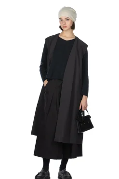 Fashion YLEVE Nylon Cotton Linen Taffeta Coat - Black