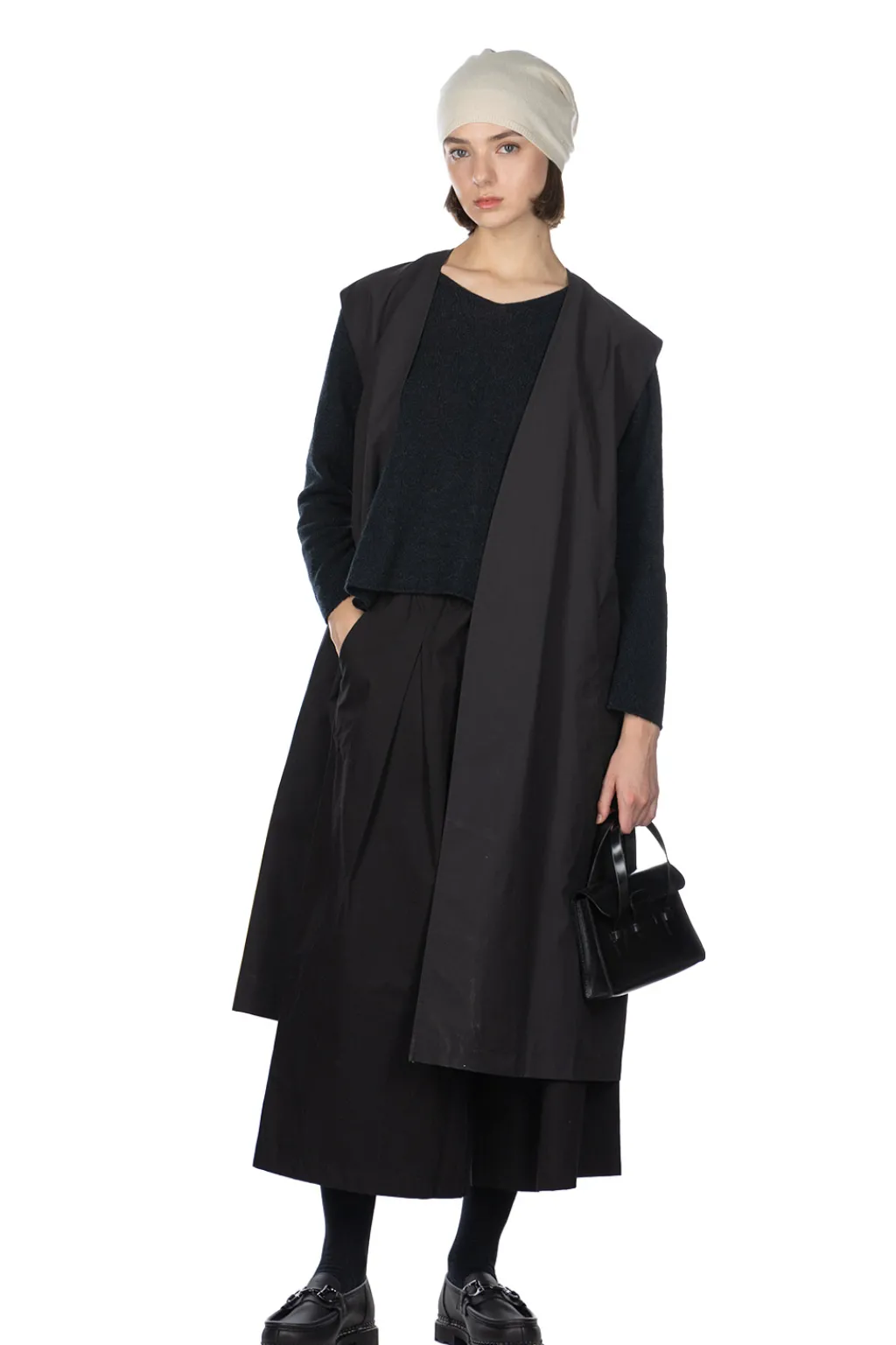 Fashion YLEVE Nylon Cotton Linen Taffeta Coat - Black