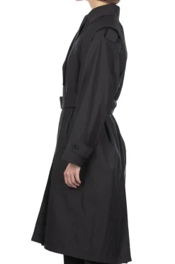 Fashion YLEVE Nylon Cotton Linen Taffeta Coat - Black