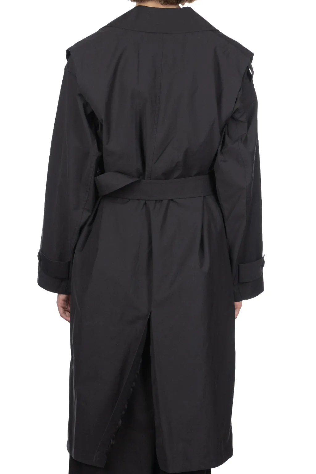 Fashion YLEVE Nylon Cotton Linen Taffeta Coat - Black