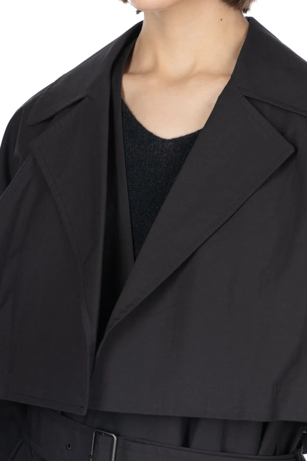 Fashion YLEVE Nylon Cotton Linen Taffeta Coat - Black