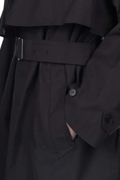 Fashion YLEVE Nylon Cotton Linen Taffeta Coat - Black