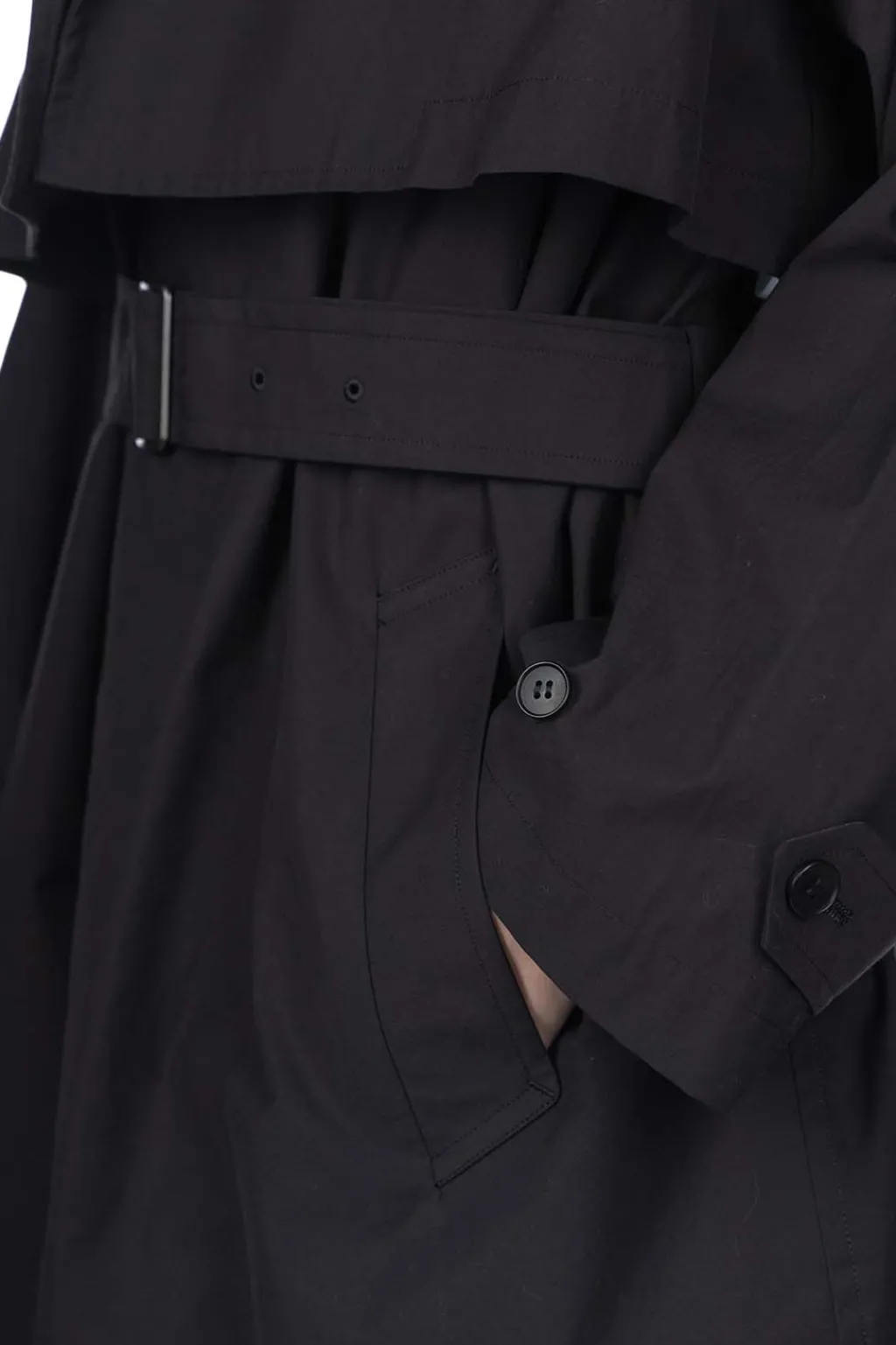 Fashion YLEVE Nylon Cotton Linen Taffeta Coat - Black