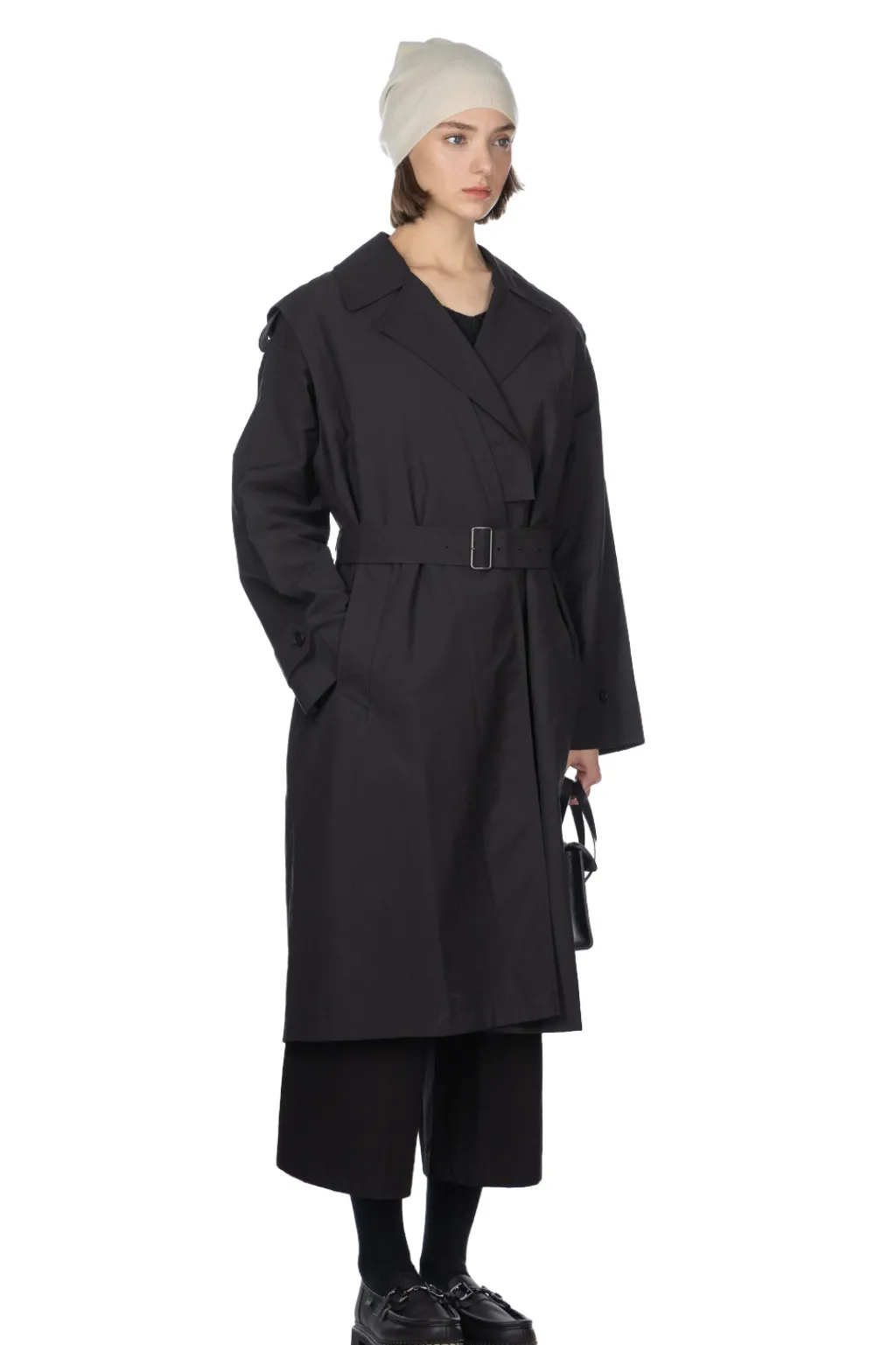 Fashion YLEVE Nylon Cotton Linen Taffeta Coat - Black