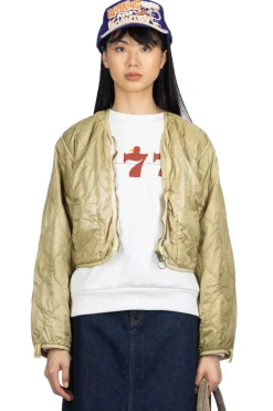 Hot Kapital Nylon Quilting Dip-Dye Lining Cropped Bolero - Khaki