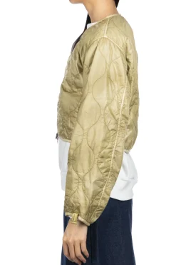 Hot Kapital Nylon Quilting Dip-Dye Lining Cropped Bolero - Khaki