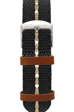 Best KUOE Watch Nylon Strap - Black x Beige - Silver Buckle - 20mm